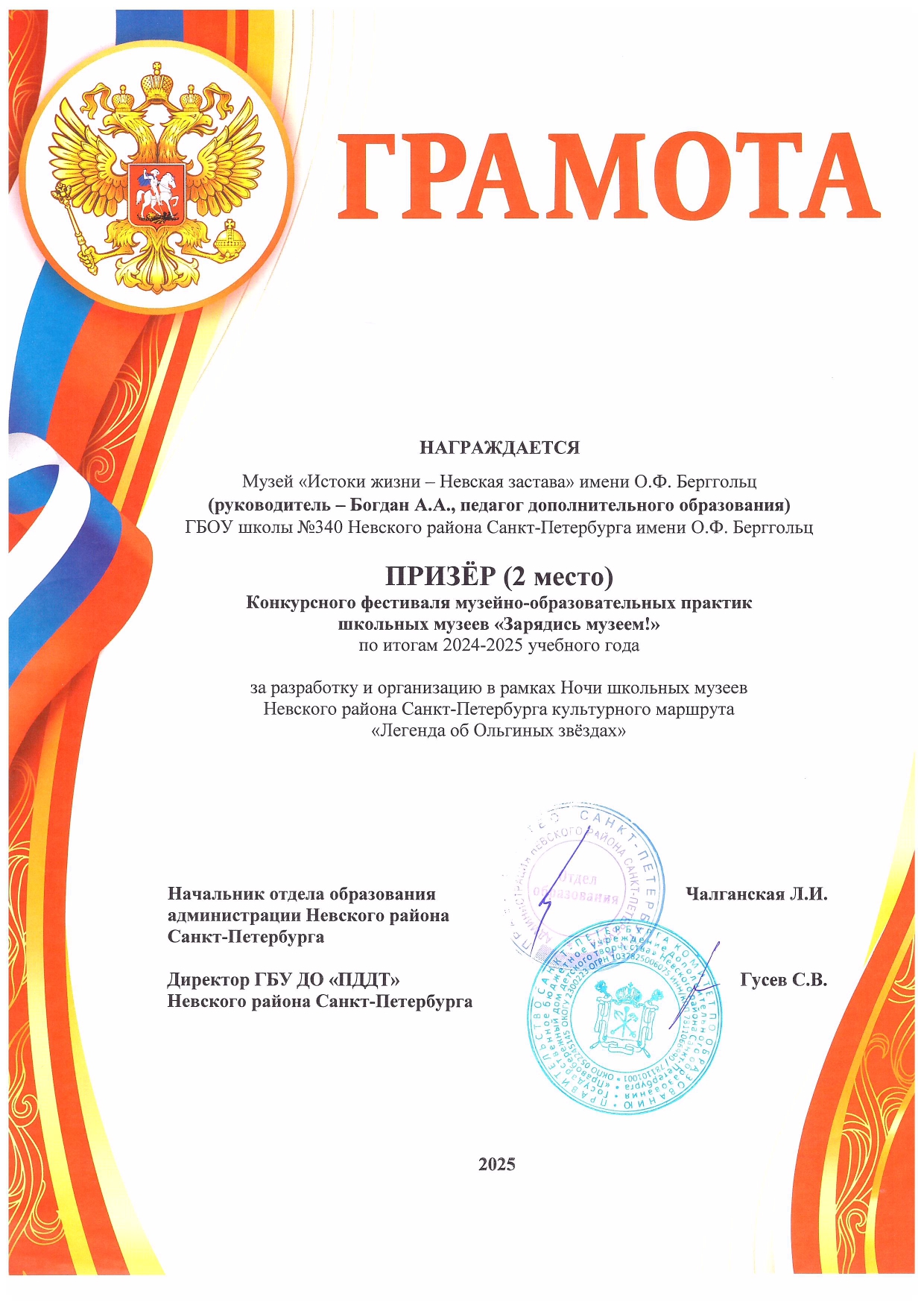 Ночь школьных музеев 2 место